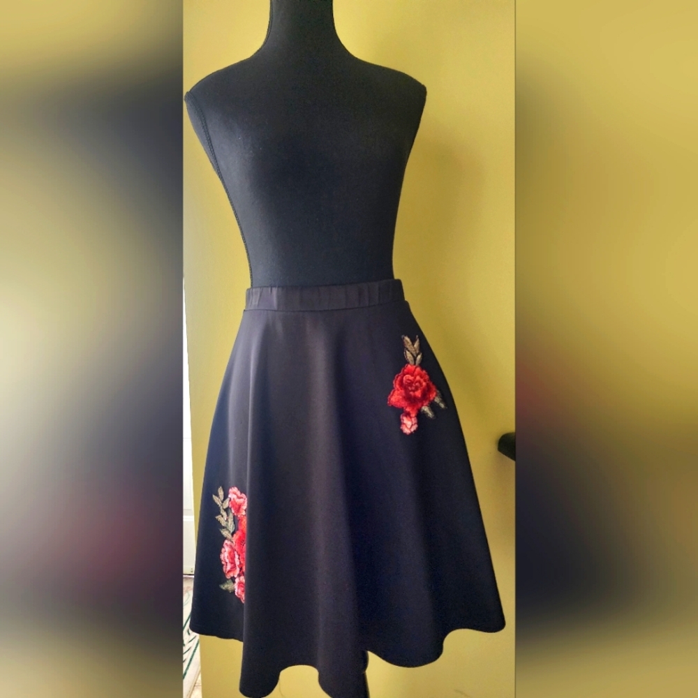 Twik Rose Embroidered A Line Circle Midi Skirt